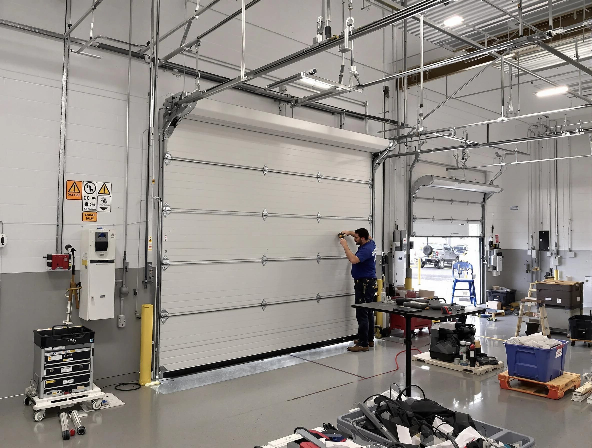Commercial garage door repair being performed by Glendale Garage Door Repair expert in Glendale