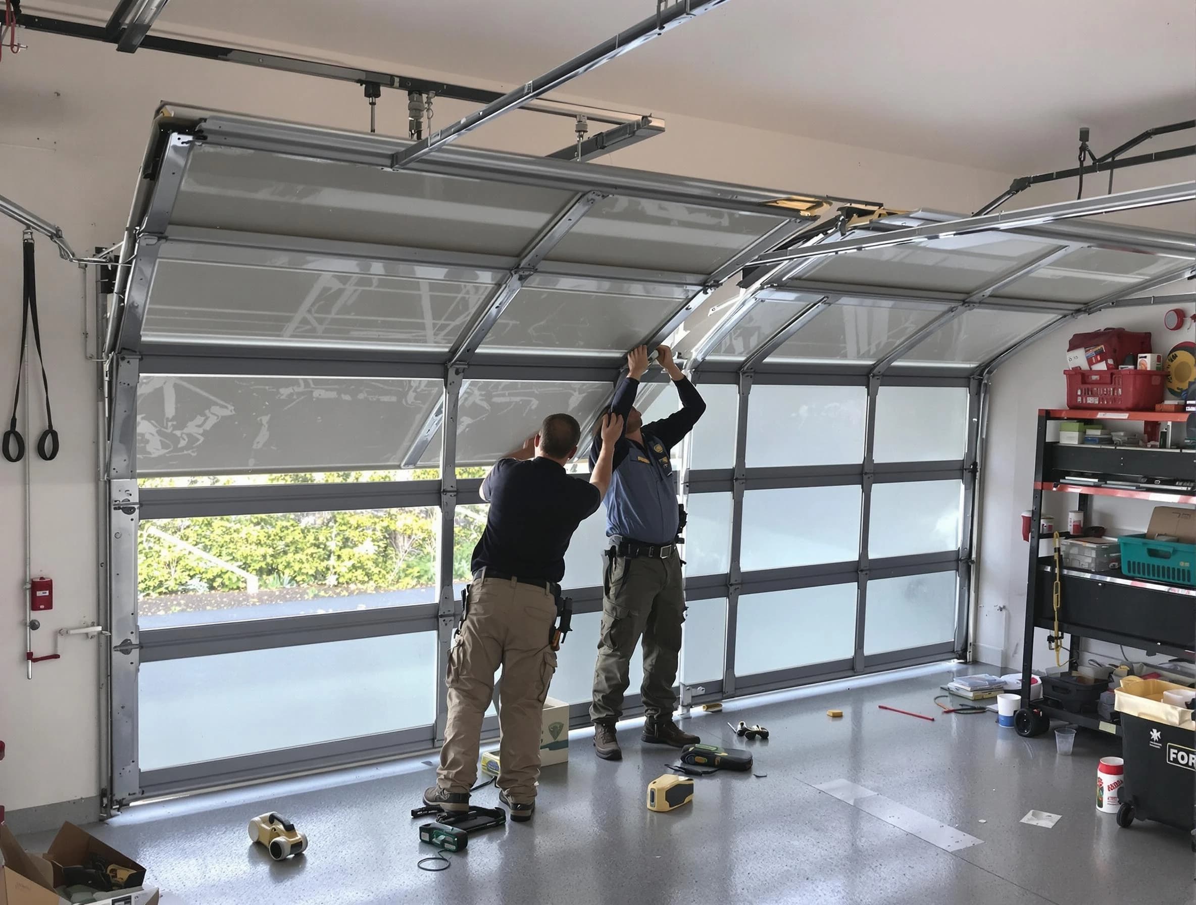 Glendale Garage Door Repair expert performing precise panel replacement on Glendale garage door